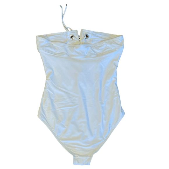 PilyQ Inca Swimsuit White Pearl Corset Detail Strapless One Piece Sz Small - Picture 4 of 7